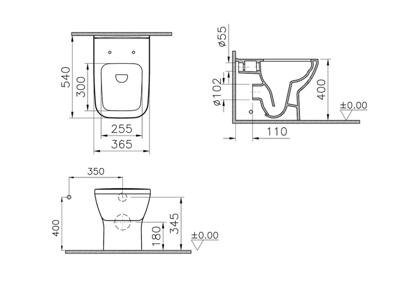 Vitra Integra Square Yerden Klozet Rim-ex, Duvara Tam Dayalı, 54 cm Taharet Borulu, Beyaz - Vitra (1)