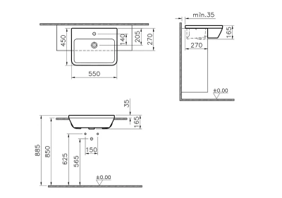 Vitra Integra Yarım Tezgah Lavabo Dikdörtgen, 55x45 cm Tek Armatür Delikli, Su Taşma Delikli, Beyaz - 4