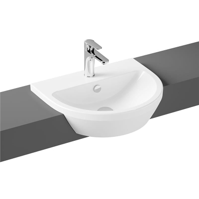 Vitra Integra Yarım Tezgah Lavabo Yuvarlak, 55x45 cm Tek Armatür Delikli, Su Taşma Delikli, Beyaz - 1