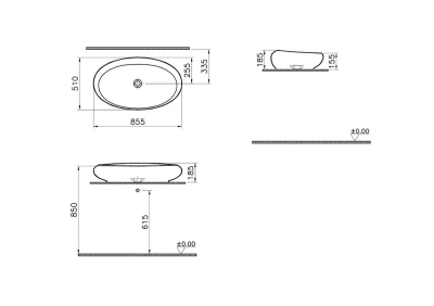 Vitra İstanbul Çanak Lavabo Oval, 85x51 cm Armatür Deliksiz, Su Taşma Deliksiz, Clean, Beyaz - 3