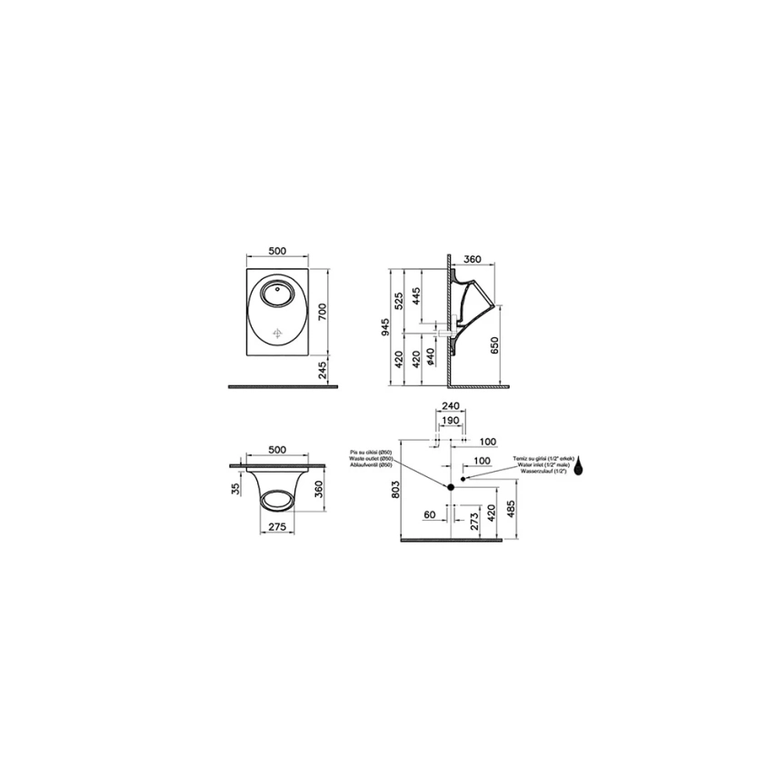 Vitra İstanbul Pisuvar Temassiz, Arkadan Su Girişli, Pilli, Beyaz - Vitra (1)