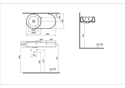 Vitra Liquid Etajerli Lavabo 80x41 cm Armatür Deliksiz, Su Taşma Deliksiz, Clean, Beyaz - 2