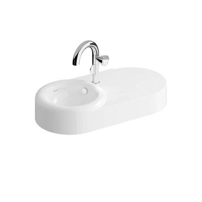 Vitra Liquid Etajerli Lavabo 80x41 cm Tek Armatür Delikli, Su Taşma Delikli, Clean, Beyaz - 1