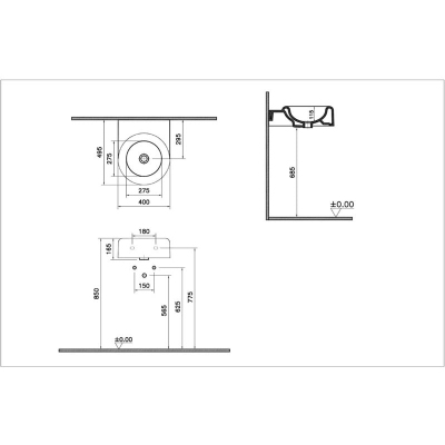 Vitra Liquid Lavabo Kompakt, 40x50 cm Armatür Deliksiz, Su Taşma Deliksiz, Clean, Beyaz - 2