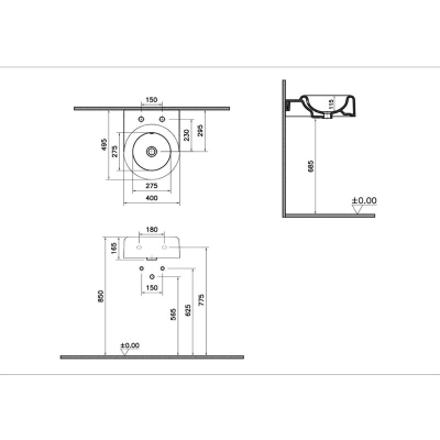 Vitra Liquid Lavabo Kompakt, 40x50 cm Çift Armatür Delikli, Su Taşma Delikli, Clean, Beyaz - 2