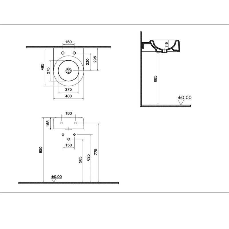 Vitra Liquid Lavabo Kompakt, 40x50 cm Çift Armatür Delikli, Su Taşma Deliksiz, Clean, Beyaz - Vitra (1)