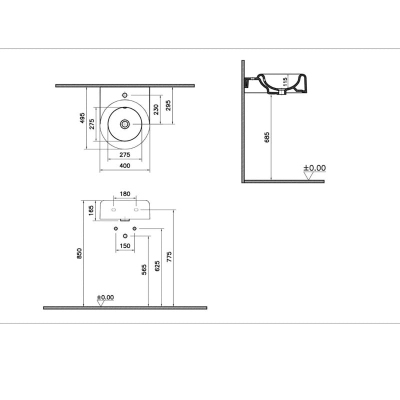 Vitra Liquid Lavabo Kompakt, 40x50 cm Tek Armatür Delikli, Su Taşma Delikli, Clean, Beyaz - 2