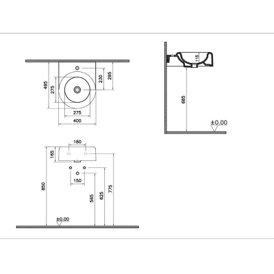Vitra Liquid Lavabo Kompakt, 40x50 cm Tek Armatür Delikli, Su Taşma Deliksiz, Clean, Beyaz - 2