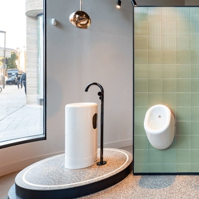 Vitra Liquid Monoblok Lavabo Kompakt, 40x40 cm Tek Armatür Delikli, Su Taşma Deliksiz, Clean, Beyaz - 1