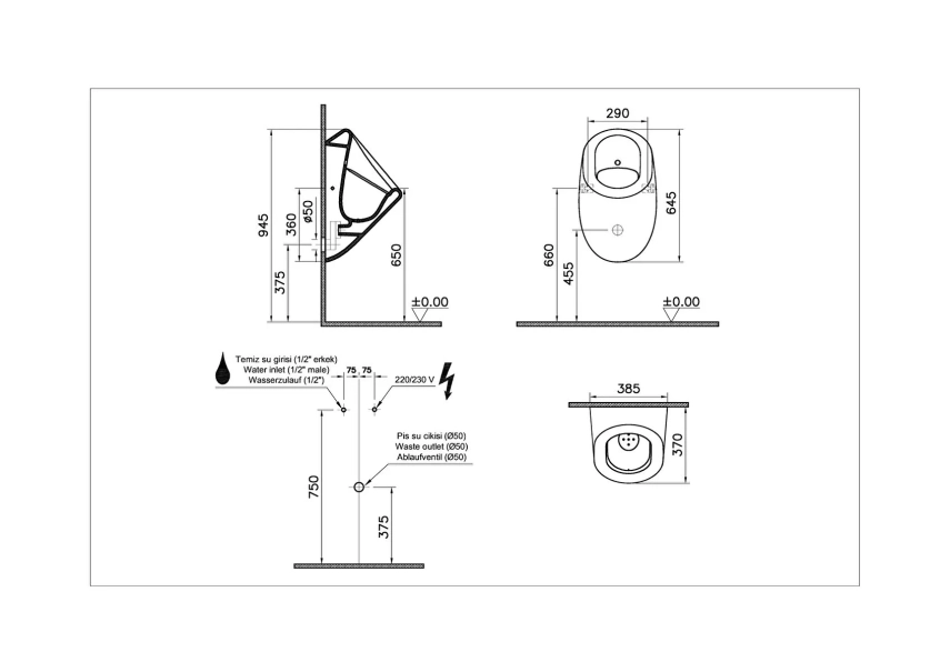 Vitra Liquid Pisuvar Rim-ex Temassız, Arkadan Su Girişli, Pilli, Beyaz - Vitra (1)