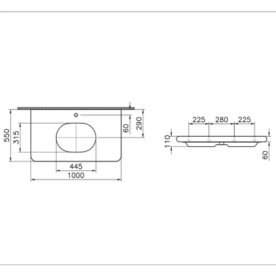 Vitra Liquid Tezgah 100 cm, Oval Lavabo Delikli, Tek Armatür Delikli, Clean, Beyaz - 2