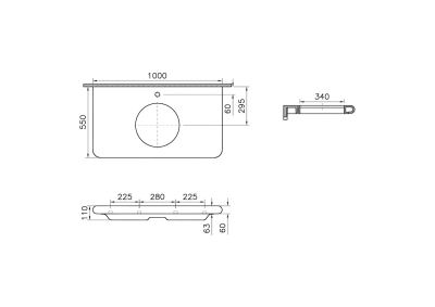 Vitra Liquid Tezgah 100 cm, Yuvarlak Lavabo Delikli, Armatür Delikli - 2