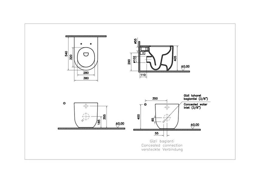 Vitra Liquid Yerden Klozet Rim-ex, Duvara Tam Dayalı, 54 cm Clean, Beyaz - Vitra (1)