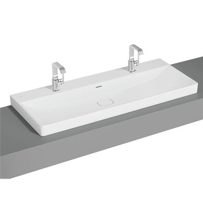 Vitra Metropole Çanak Lavabo 120x47 cm Çift Armatür Delikli, Su Taşma Delikli, Mat Beyaz - 1