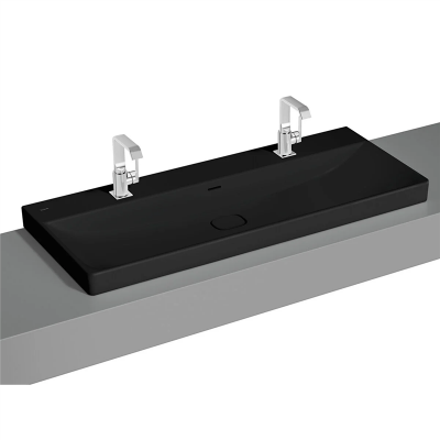 Vitra Metropole Çanak Lavabo 120x47 cm Çift Armatür Delikli, Su Taşma Delikli, Mat Siyah - 1