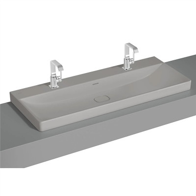 Vitra Metropole Çanak Lavabo 120x47 cm Çift Armatür Delikli, Su Taşma Delikli, Mat Taş Gri - 1