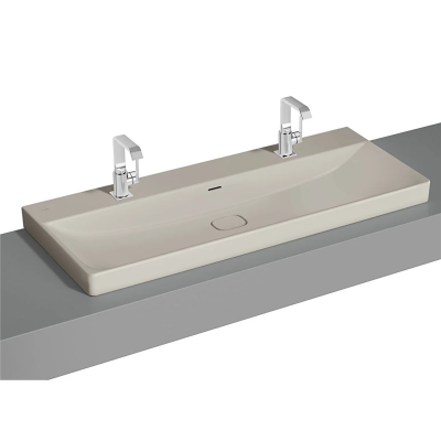 Vitra Metropole Çanak Lavabo 120x47 cm Çift Armatür Delikli, Su Taşma Delikli, Taupe - 1