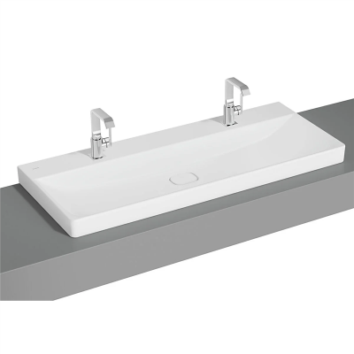 Vitra Metropole Çanak Lavabo 120x47 cm Çift Armatür Delikli, Su Taşma Deliksiz, Mat Beyaz - 1