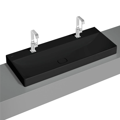 Vitra Metropole Çanak Lavabo 120x47 cm Çift Armatür Delikli, Su Taşma Deliksiz, Mat Siyah - 1
