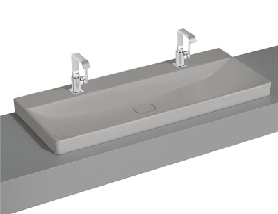 Vitra Metropole Çanak Lavabo 120x47 cm Çift Armatür Delikli, Su Taşma Deliksiz, Mat Taş Gri - 1