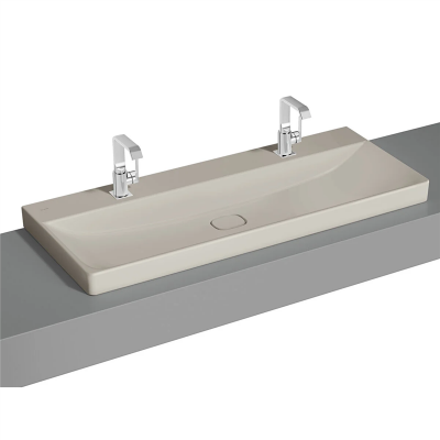 Vitra Metropole Çanak Lavabo 120x47 cm Çift Armatür Delikli, Su Taşma Deliksiz, Taupe - 1