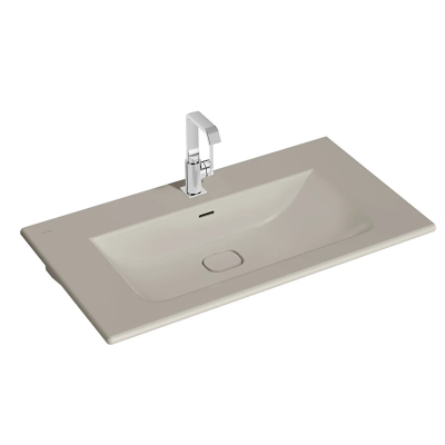 Vitra Metropole Etajerli Lavabo 100x53 cm Tek Armatür Delikli, Su Taşma Delikli, Taupe - 1