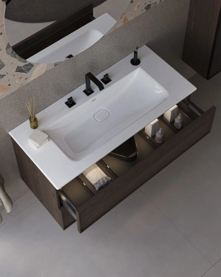 Vitra Metropole Etajerli Lavabo 120x53 cm Tek Armatür Delikli, Su Taşma Delikli, Mat Beyaz - 2