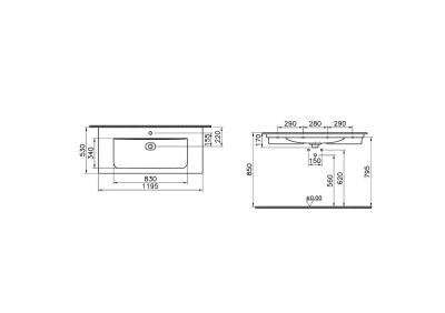 Vitra Metropole Etajerli Lavabo 120x53 cm Tek Armatür Delikli, Su Taşma Delikli, Mat Taş Gri - 2