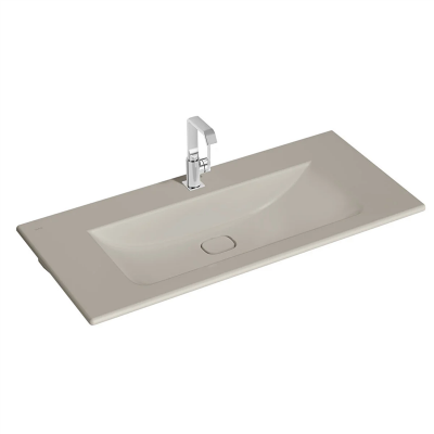 Vitra Metropole Etajerli Lavabo 120x53 cm Tek Armatür Delikli, Su Taşma Delikli, Taupe - 1