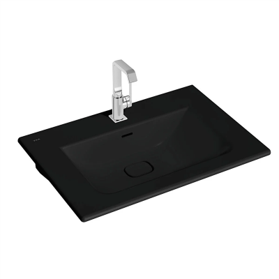 Vitra Metropole Etajerli Lavabo 60x53 cm Tek Armatür Delikli, Su Taşma Delikli, Mat Siyah - 1