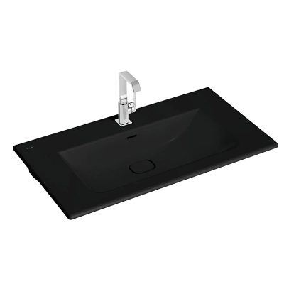 Vitra Metropole Etajerli Lavabo 60x53 cm Tek Armatür Delikli, Su Taşma Delikli, Mat Siyah - 1