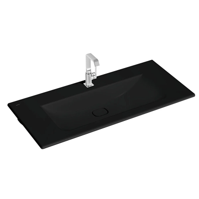 Vitra Metropole Etajerli Lavabo 60x53 cm Tek Armatür Delikli, Su Taşma Delikli, Mat Siyah - 1