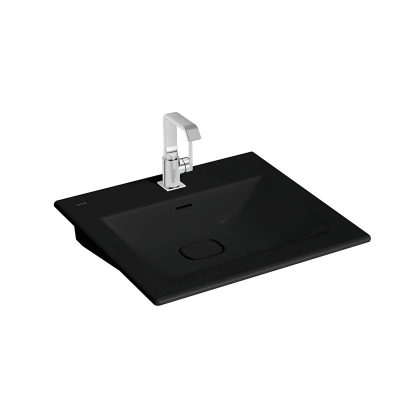 Vitra Metropole Etajerli Lavabo 60x53 cm Tek Armatür Delikli, Su Taşma Delikli, Mat Siyah - 1