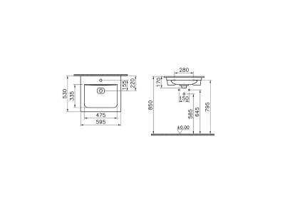 Vitra Metropole Etajerli Lavabo 60x53 cm Üç Armatür Delikli, Su Taşma Delikli, Beyaz - 2