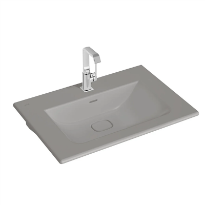 Vitra Metropole Etajerli Lavabo 80x53 cm Tek Armatür Delikli, Su Taşma Delikli, Mat Taş Gri - 1