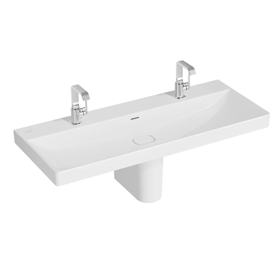 Vitra Metropole Lavabo 120x47 cm Çift Armatür Delikli, Su Taşma Delikli, Beyaz - 1