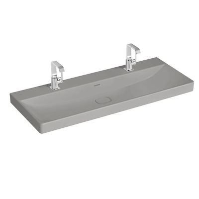 Vitra Metropole Lavabo 120x47 cm Çift Armatür Delikli, Su Taşma Delikli, Mat Taş Gri - 1