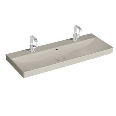 Vitra Metropole Lavabo 120x47 cm Çift Armatür Delikli, Su Taşma Delikli, Taupe - 1
