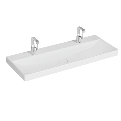 Vitra Metropole Lavabo 120x47 cm Çift Armatür Delikli, Su Taşma Deliksiz, Mat Beyaz - 1