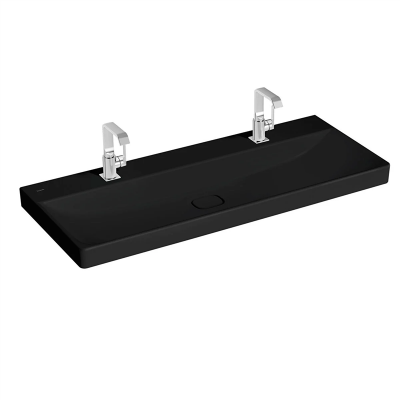 Vitra Metropole Lavabo 120x47 cm Çift Armatür Delikli, Su Taşma Deliksiz, Mat Siyah - 1