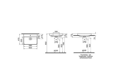 Vitra Metropole Lavabo 60x47 cm Tek Armatür Delikli, Su Taşma Delikli, Mat Siyah - 2