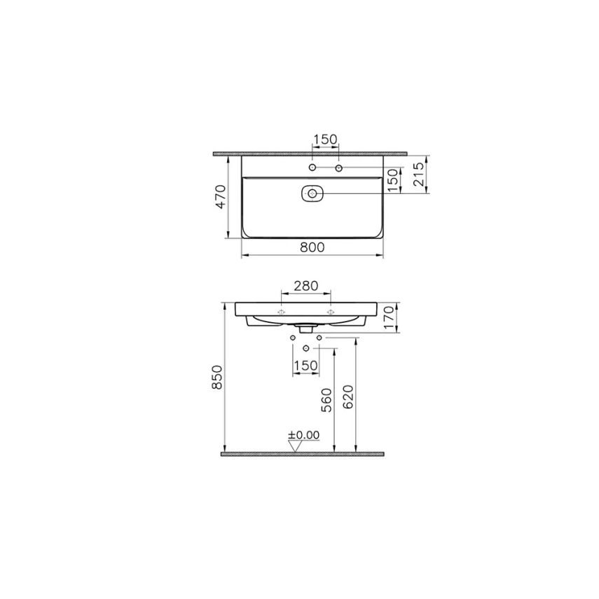 Vitra Metropole Lavabo 80x47 cm Tek Armatür Delikli, Su Taşma Delikli, Mat Beyaz - Vitra (1)
