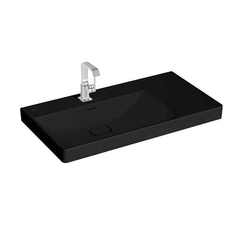 Vitra Metropole Lavabo 90x47 cm Tek Armatür Delikli, Su Taşma Delikli, Mat Siyah - Vitra