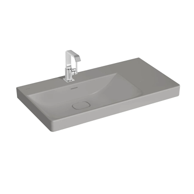 Vitra Metropole Lavabo 90x47 cm Tek Armatür Delikli, Su Taşma Delikli, Mat Taş Gri - 1