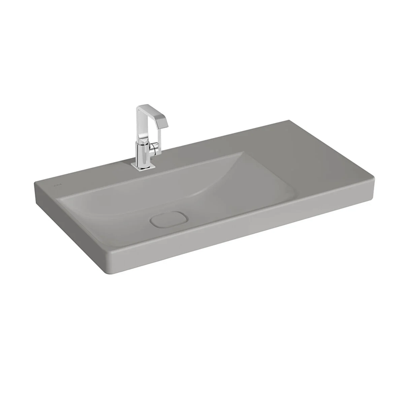 Vitra Metropole Lavabo 90x47 cm Tek Armatür Delikli, Su Taşma Deliksiz, Mat Taş Gri - Vitra