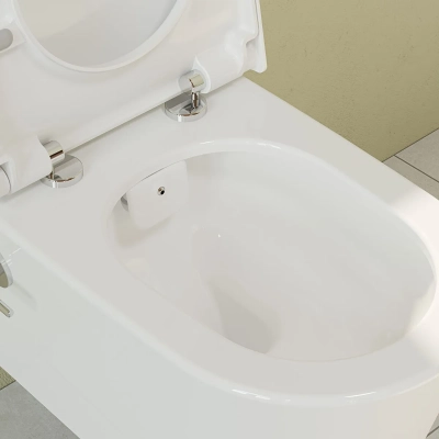 Vitra Nest Trendy Asma Klozet Rim-ex, Gizli Montajlı, 57 cm Taharet Borulu, Entegre Musluklu, Beyaz - 2
