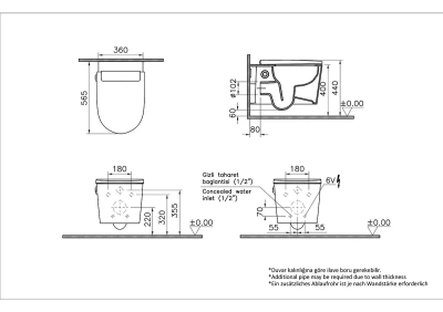 Vitra Nest Trendy Asma Klozet Seti QuantumFlush, Gizli Montajlı, 57 cm Temassız, Clean, Beyaz - 4
