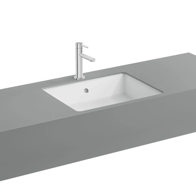 Vitra Nuo Tezgahaltı Lavabo Dikdörtgen, Kompakt, 50x38 cm Armatür Deliksiz, Su Taşma Delikli, Beyaz - 1