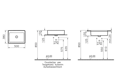 Vitra Nuo Tezgahaltı Lavabo Dikdörtgen, Kompakt, 50x38 cm Armatür Deliksiz, Su Taşma Deliksiz, Beyaz - 2