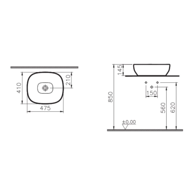 Vitra Outline Çanak Lavabo Dikdörtgen, 45x41 cm Armatür Deliksiz, Su Taşma Deliksiz, Clean, Mat Siyah - 6